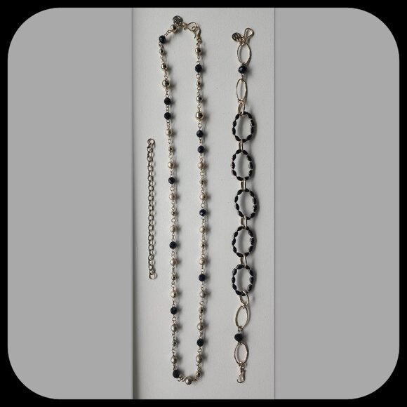 STELLA & DOT || 16” Black & Gold Necklace (3-pc) - Picture 1 of 8